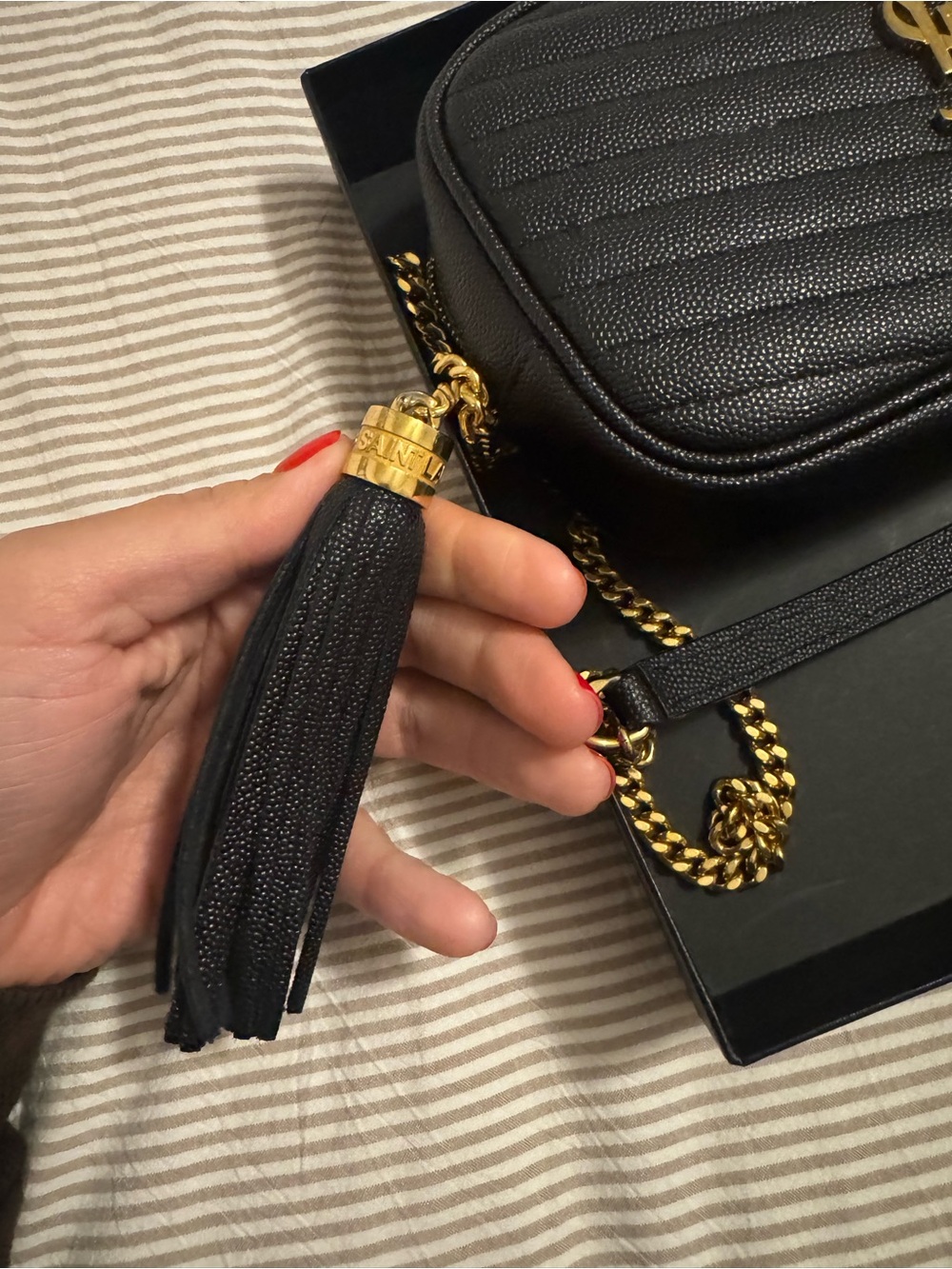 Saint Laurent Grain De Poudre Matelasse Monogram Mini Lou Camera Bag in Black - Picture 8 of 8